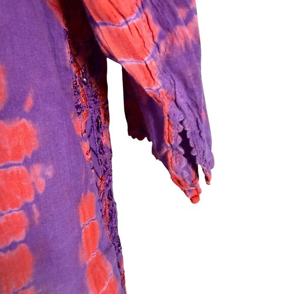 Krishma Top Women Plus Size Purple Red Tie Dye Embroidery Sequins Scalloped Trim - Picture 6 of 11